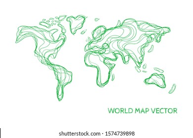 Abstract world map illustration with green color in hand drawn pen doodle style ECO concept