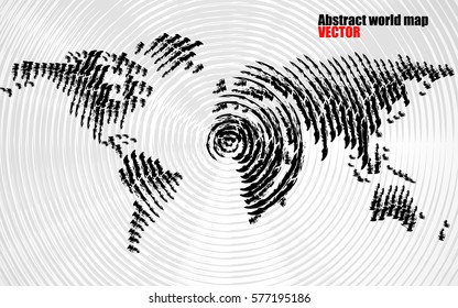 Abstract world map with ink brush. Vector