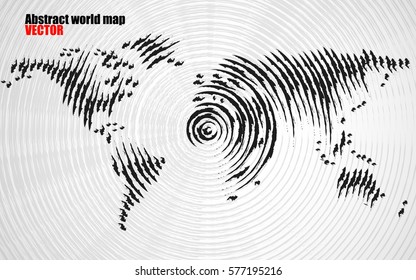 Abstract world map with ink brush. Vector