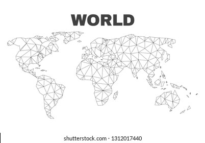 Abstract world map isolated on a white background. Triangular mesh model in black color of world map. Polygonal geographic scheme designed for political illustrations.