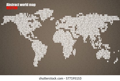 Abstract world map with letters of English alphabet. Vector background