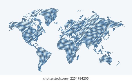 abstract world map in linear pattern vector design 