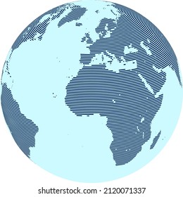 Abstract World map with lines on globe. World stripes map. Vector