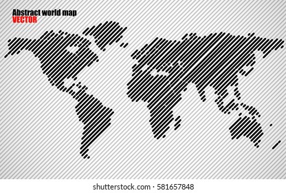 Abstract World map with lines. World stripes map. Vector