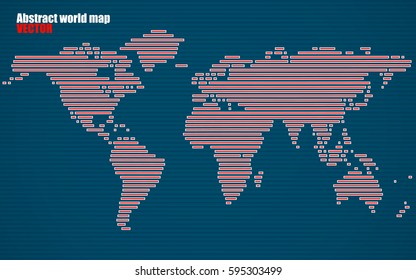 Abstract World map with lines. World stripes map. Vector
