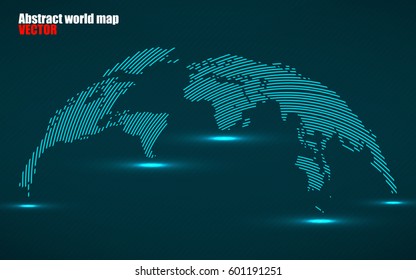Abstract World map with lines. World stripes map, technology style. Vector