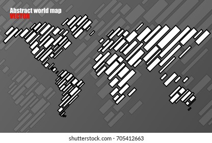 Abstract World map with lines. World stripes map. Vector