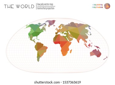 Abstract world map. Loximuthal projection of the world. Colorful polygons. Awesome vector illustration.