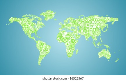abstract world map made of circles