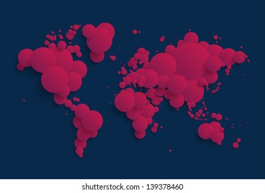 Abstract world map made of spheres - purple version. EPS10.
