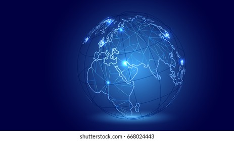 Abstract world map with modern effects on dark blue gradient background. Vector globe abstraction.