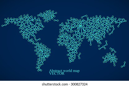 Abstract world map. Molecule structure. Colorful background. Vector illustration. Eps 10