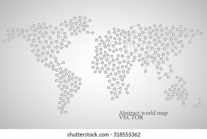 Abstract world map. Molecule structure. Greyscale background. Vector illustration. Eps 10