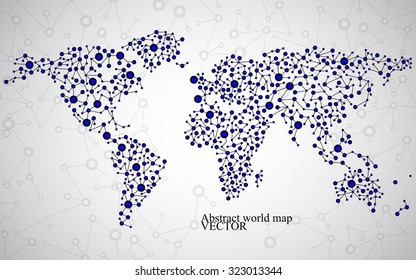 Abstract world map. Molecule structure. Colorful background. Vector illustration. Eps 10