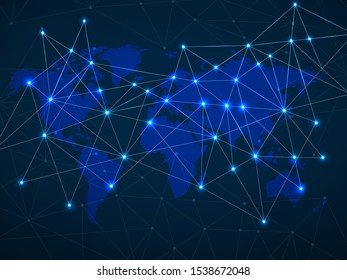 Abstract world map with network connection, technology concept