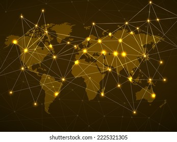 Abstract world map with network connection, technology concept. Vector illustration