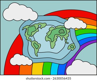 Abstractas mapa del mundo en el arco iris. Cartoon Earth, para la Plantilla del mapa del mundo. EPS 10.
