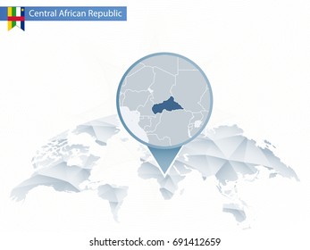 Abstract World Map with pin on Central African Republic. Vector Illustration.