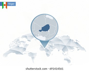 Abstract World Map with pin on Niger. Vector Illustration.