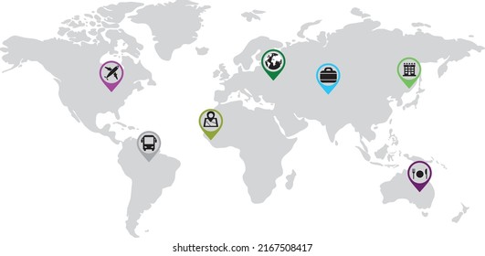  Abstract world map with pin points