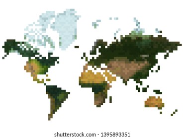 Abstract World Map. Pixel art Vector Illustration