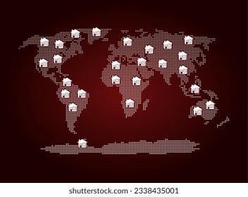 Abstract World map from point blue and glowing stars on a dark background vector illustration. World map with the market line. World map with global network vector. Global social network.