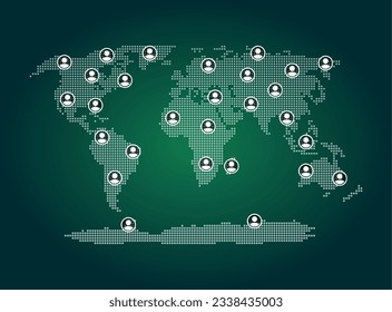 Abstract World map from point blue and glowing stars on a dark background vector illustration. World map with the market line. World map with global network vector. Global social network.