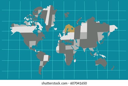 Abstract world map with polygonal multicolored elements