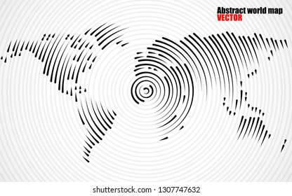 Abstract world map of radial lines. Vector illustration. Eps 10