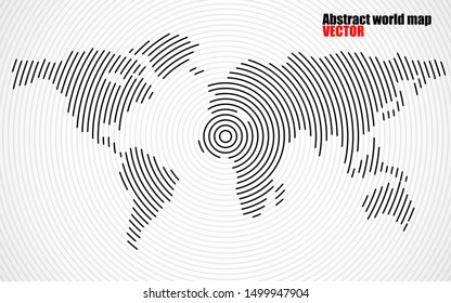 Abstract world map of radial lines, geography background, halftone concept, vector