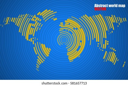 Abstract world map of radial lines, technology style. Vector