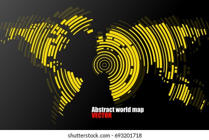 Abstract world map of radial lines. Vector illustration. Eps 10