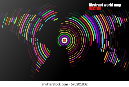 Abstract world map of radial lines. Vector illustration. Eps 10