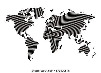 Abstract world map radial planet, lines, global world map halftone concept. Vector illustration eps 10.