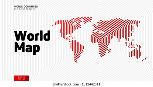 Abstract World Map With Red Hexagon Lines