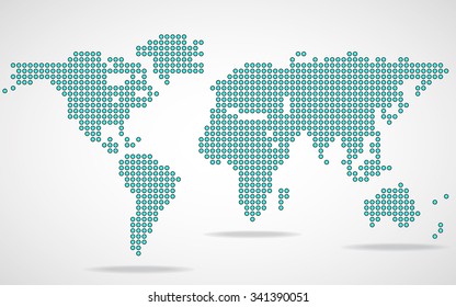 Abstract world map of round dots. Vector illustration. Eps 10