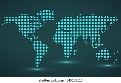 Abstract world map of round dots. Vector illustration. Eps 10