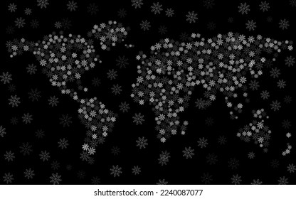 Abstract world map of snowflakes, сhristmas background. Vector illustration