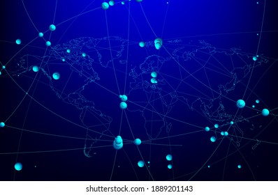 Abstract World Map Triangle Geometry Background and Wallpaper. Global network connection, Social communications concept, Digital technology banner.
