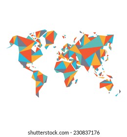 Abstract world map - vector illustration - geometric structure in flat color for presentation, booklet, website and other design projects. Polygonal background. 