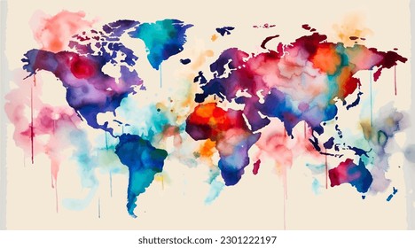 Resumen del mapa del mundo. Continentes de color de fondo acuático. Ilustración de patrón de vector