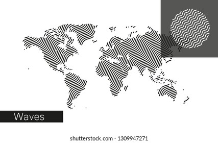 Abstract world map. Wave curved lines. Vector eps10.