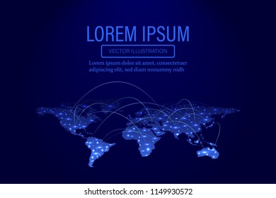 Abstract of world network, internet and global connection concept, vector art and illustration on blue background