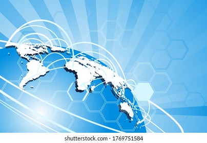 Abstract of world network, internet and global connection concept,World map on a technological background.