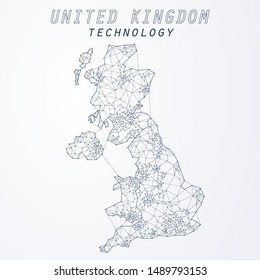 Abstract of world network in United Kingdom, Edge and vertex of world connection, internet and technology concept.