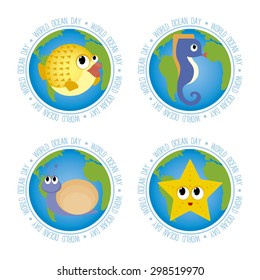 Abstract World ocean day background with some special objects
