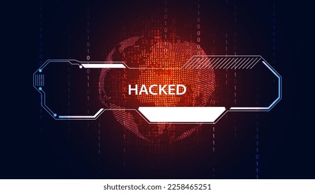 señal mundial abstracta O se advierte que ha sido atacada por virus, malware o hackers en un fondo digital rojo.