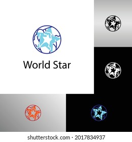 Plantilla de diseño de logotipo de estrella y mundo abstracto