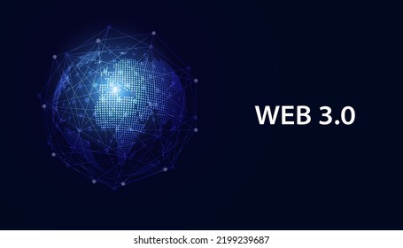 Abstract world technology blue dots modern web 3.0 concept is free access to information or services without intermediaries to control and censorship.