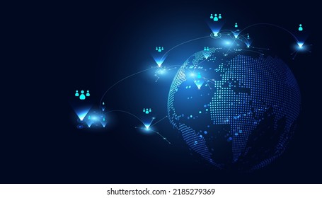 Resumen mundo Tecnología Comunicación Internet sin fronteras Internet 5G Internet de las cosas Comunicación entre personas, negocios, red sobre un fondo moderno digital futurista